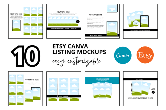 10 Printables Etsy Listings Mockup: Boost Your Digital Product Sales with Professional Canva Templates