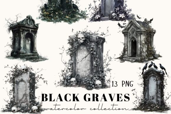 13 Watercolor Graves Illustrations for Designers