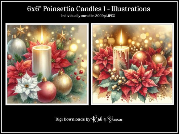 6x6 Poinsettia Candles Digital Design Bundle