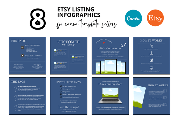 8 Blue Etsy Listing Infographics: Elevate Your Digital Shop with Professional Mockups