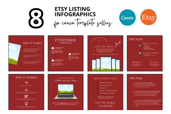 8 Red Etsy Listing Infographics to Transform Your Digital Shop Presence