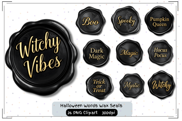 Black Gold Halloween Words Wax Seals