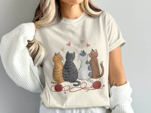 Cute Cats Drawing Shirt Design PNG