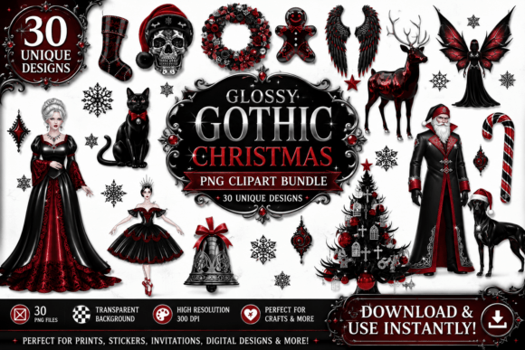 Glossy Gothic Christmas Clipart: A Practical Look at a Dark Holiday Design Set