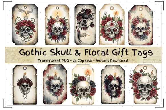 Gothic Skull Floral Gift Tags Bundle – Spooktacular and Stylish