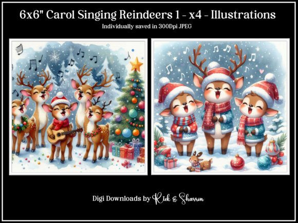 Maximizing Creative Potential with Digital Craft Assets: The 6x6 Carol Singing Reindeers 1–4 JPEG Collection