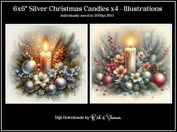 Silver Christmas Candles X4 Illustration