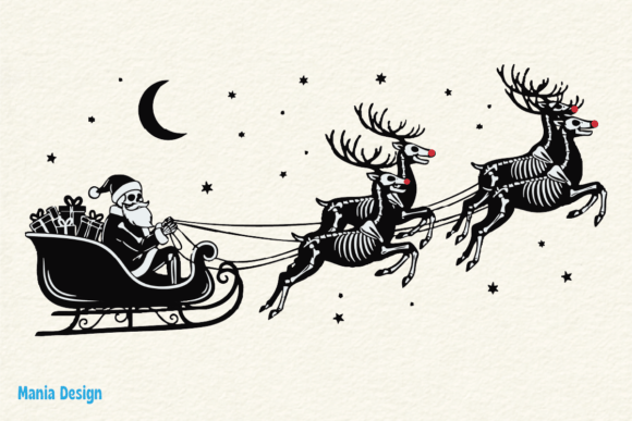 Skeleton Santa Sleigh Ride PNG: A Unique Addition to Your Holiday Design Collection