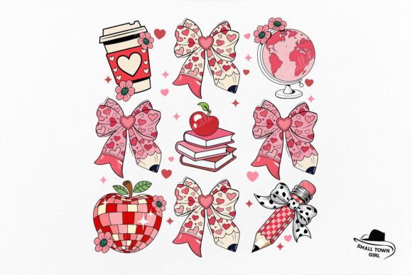 Teacher Coquette Bow Pencil Valentine: Charming Digital Clipart for Creative Commercial Projects